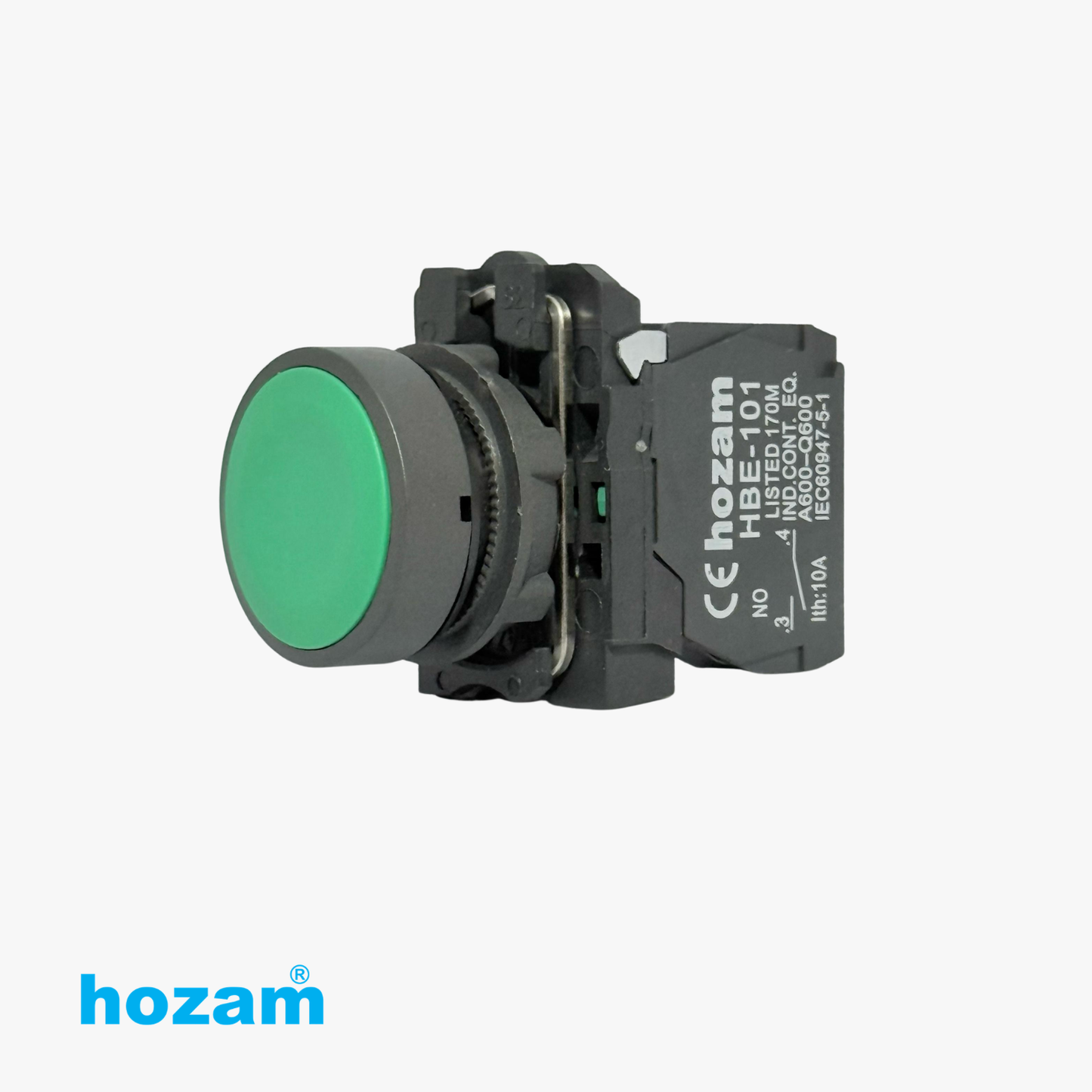 Hozam 22mm Green Flush Push Button Switch 1NO Momentary Industrial Control Push Button, 10A, Panel Mount