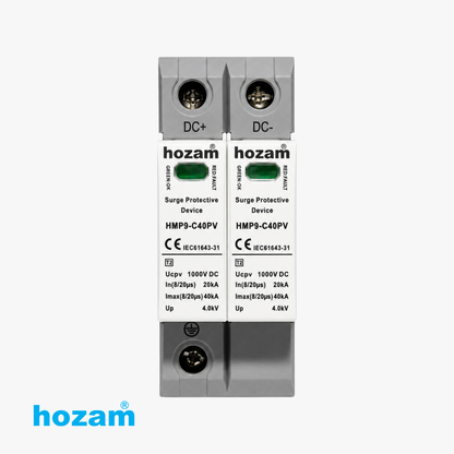 Hozam HMP9-C40PV DC Surge Protective Device (SPD) | 1000V DC Solar Surge Protector | Type 2 PV Protection 40kA