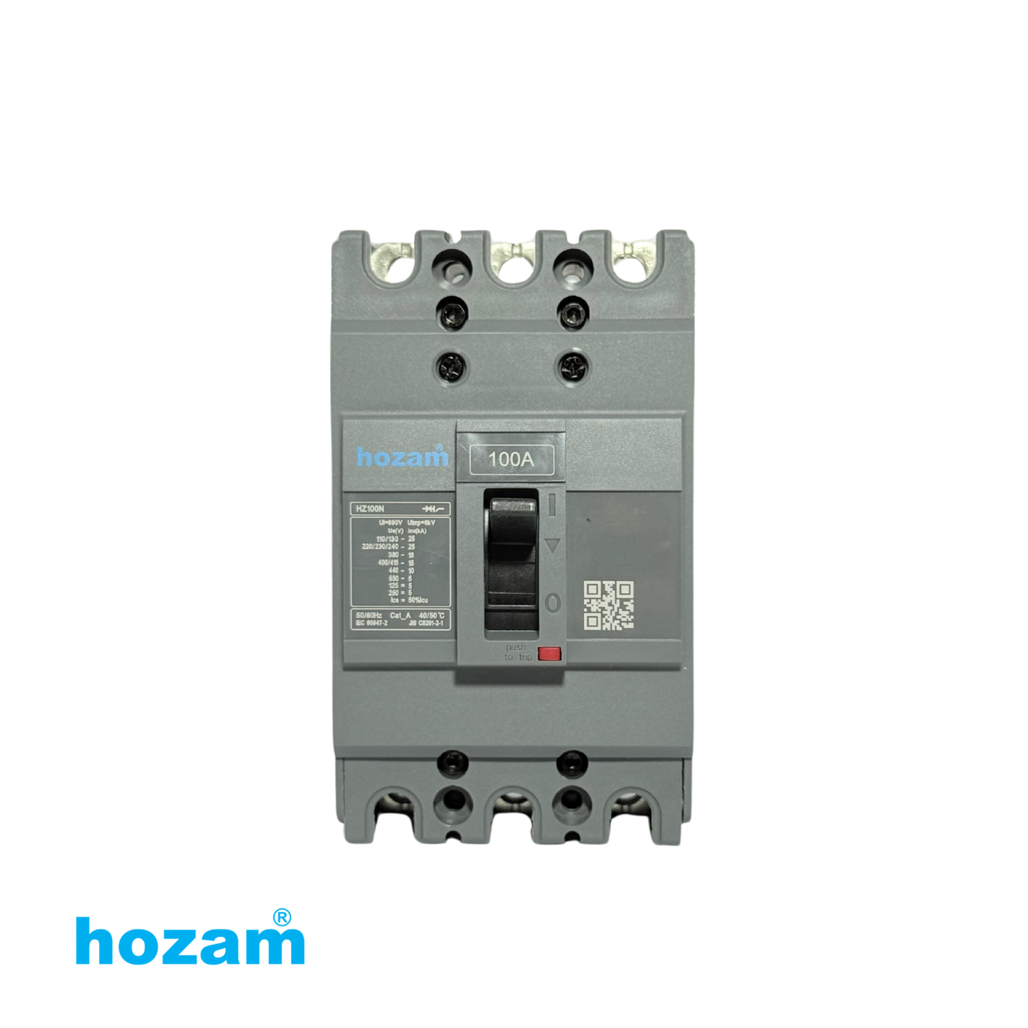 Hozam HZ100N 100A 3 Pole Molded Case Circuit Breaker (MCCB), 690V AC Thermal Magnetic Circuit Breaker for Industrial Power Distribution