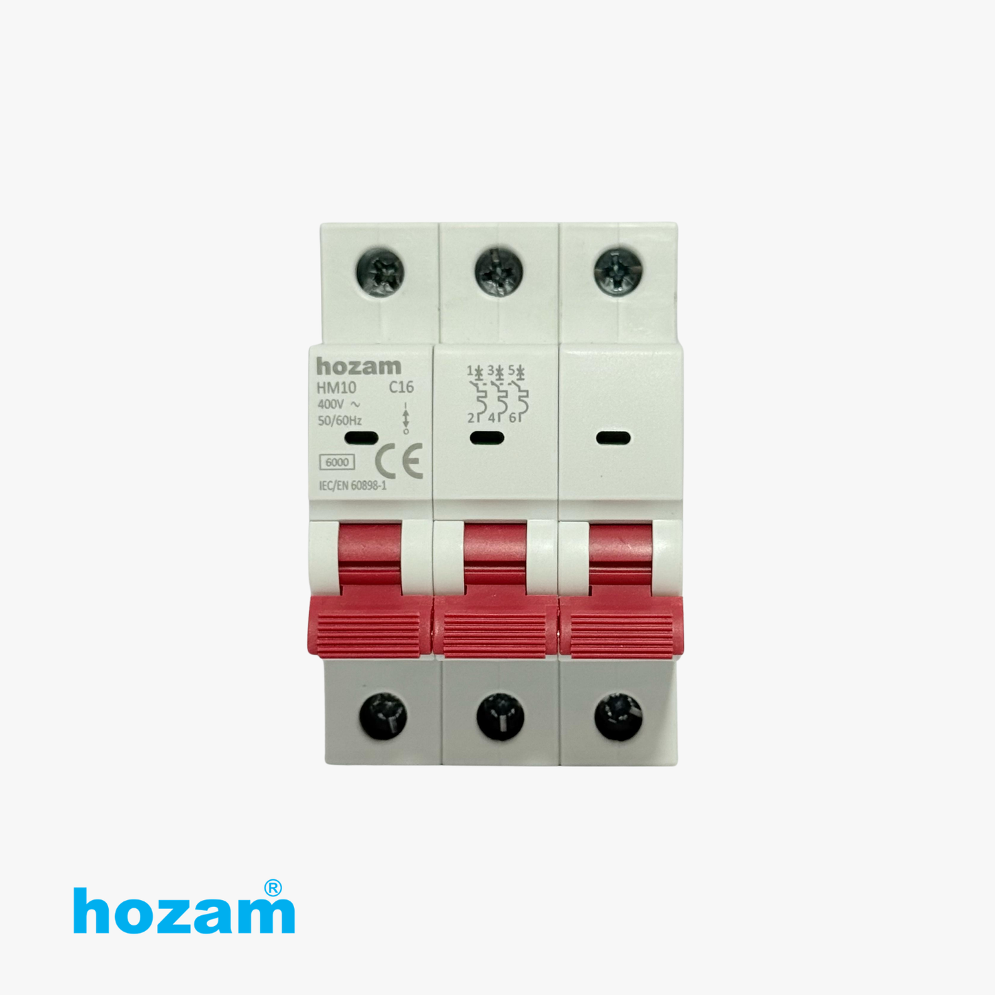 Hozam HM10 3-Pole MCB 16A C-Curve Miniature Circuit Breaker | 400V AC, 50/60Hz, 6kA Breaking Capacity