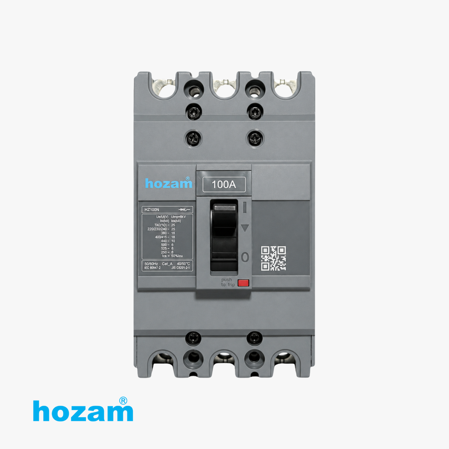 Hozam HZ100N 100A 3 Pole Molded Case Circuit Breaker (MCCB), 690V AC Thermal Magnetic Circuit Breaker for Industrial Power Distribution