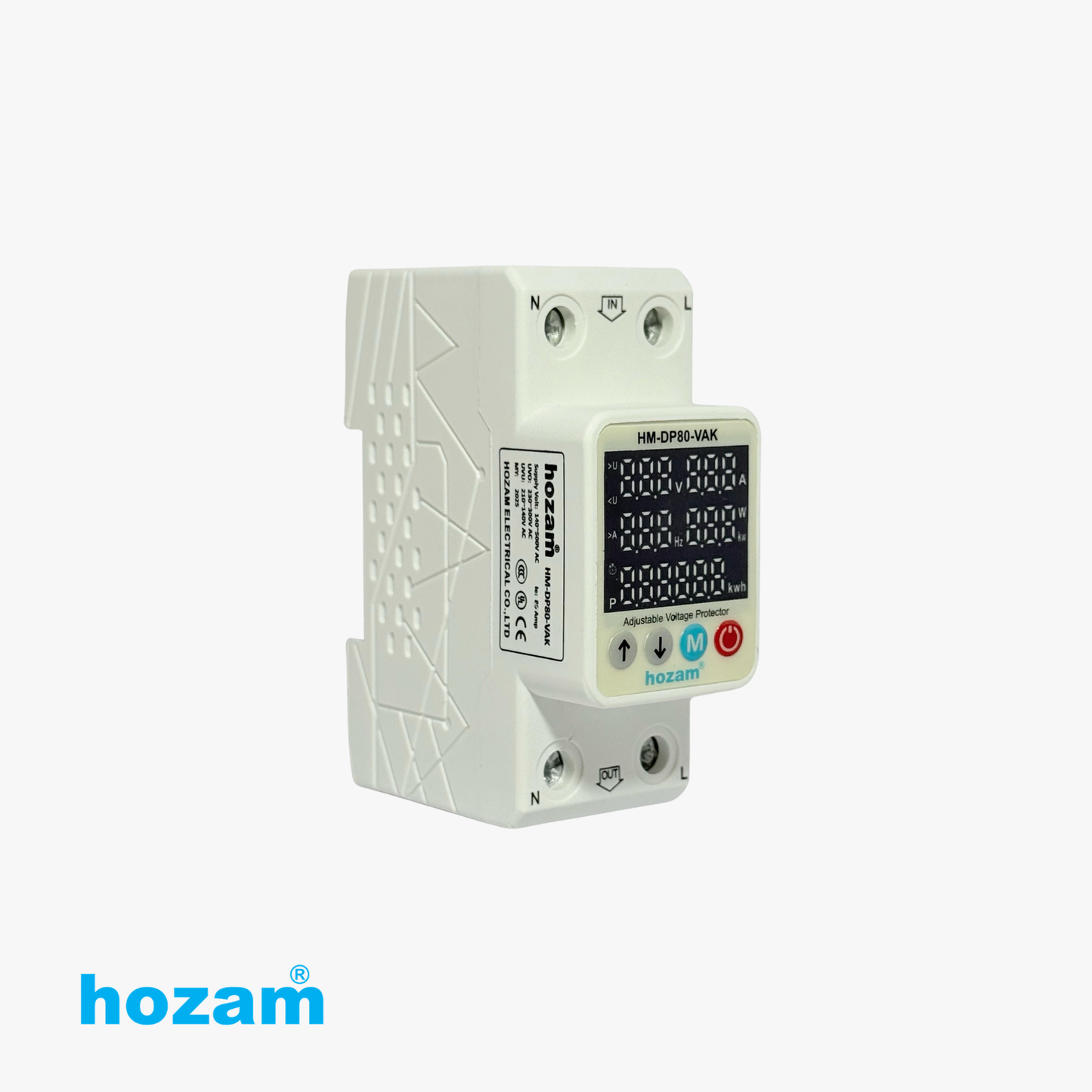 HOZAM HM-DP80-VAK Adjustable Digital Voltage Protector with Power Meter | Over & Under Voltage Protection | Voltage, Current, Power, Frequency & Energy Monitoring | DIN Rail Mount | 80A