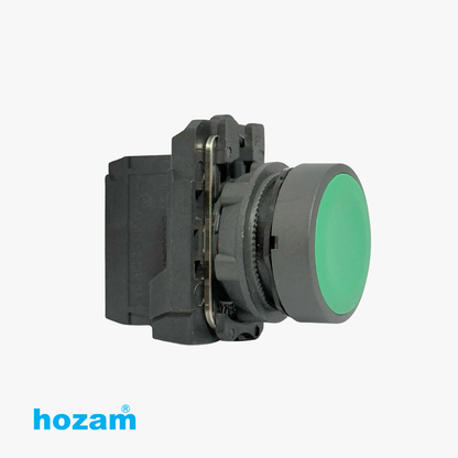 Hozam 22mm Green Flush Push Button Switch 1NO Momentary Industrial Control Push Button, 10A, Panel Mount