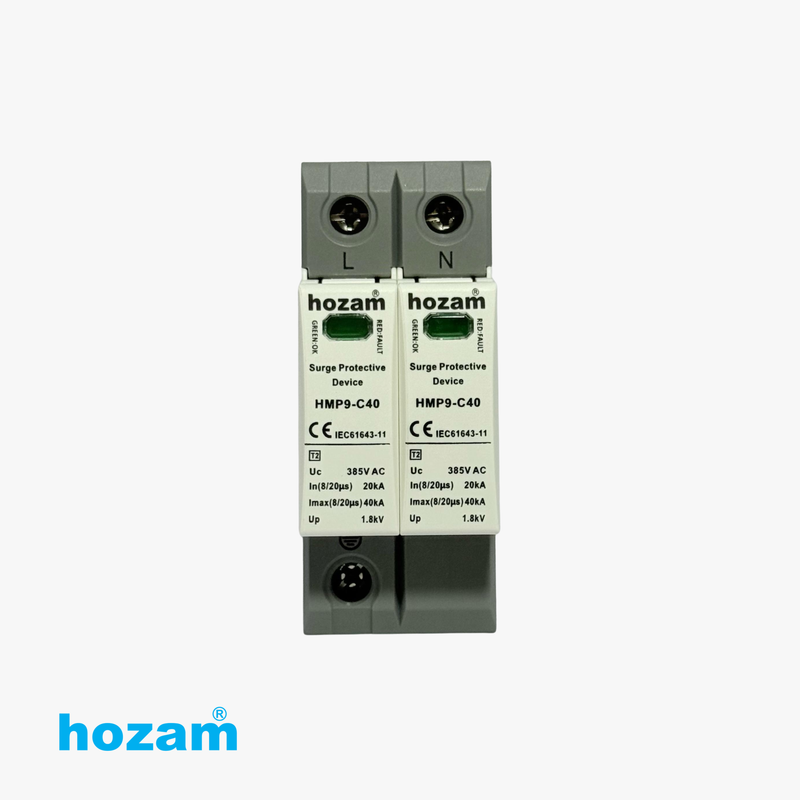 Hozam HMP9-C40 Surge Protective Device (SPD) | 2 Pole Type 2 Lightning & Surge Protector | 40kA Protection