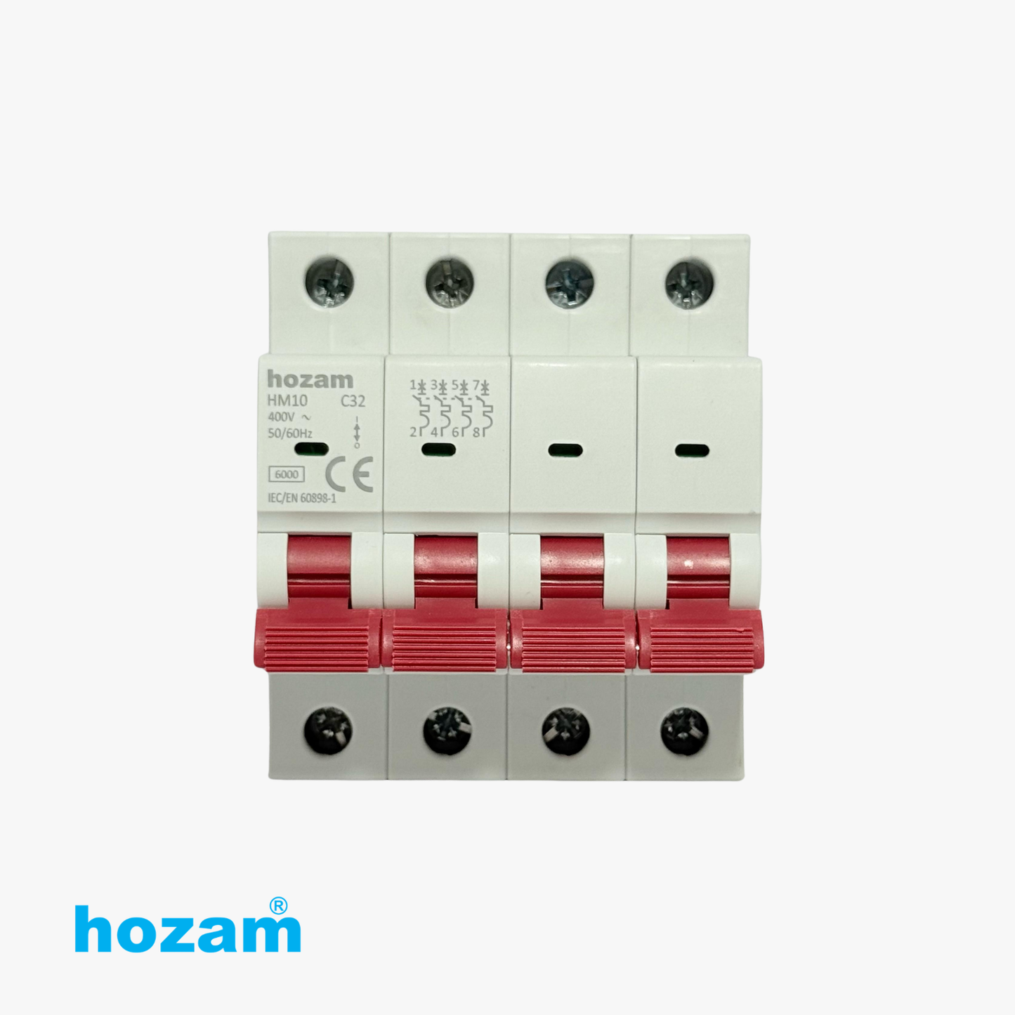 Hozam HM10 4 Pole C32 Miniature Circuit Breaker (MCB) – 400V AC | 6kA Protection | DIN Rail Mount