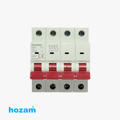Hozam HM10 4 Pole C32 Miniature Circuit Breaker (MCB) – 400V AC | 6kA Protection | DIN Rail Mount