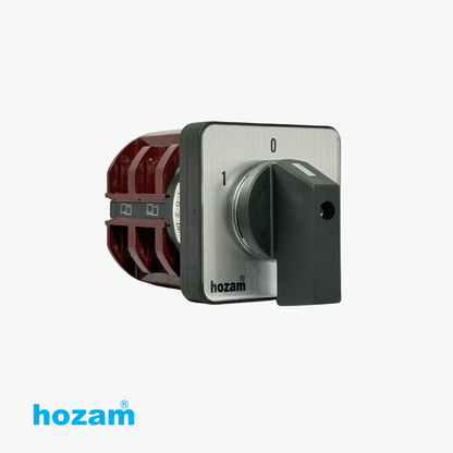 HOZAM C63 1-0-2 DP Rotary Cam Selector Switch | 3 Position | Double Pole (DP) | Panel Mount Changeover Switch | IEC 60947-3