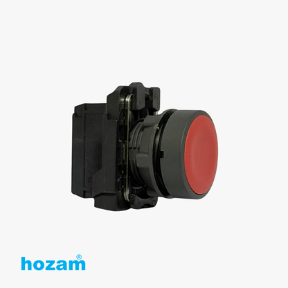 Hozam HBE-102 22mm Red Momentary Push Button Switch with 1NC Contact Block | Industrial Control Panel Push Button | 10A