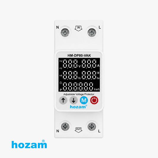 HOZAM HM-DP80-VAK Adjustable Digital Voltage Protector with Power Meter | Over & Under Voltage Protection | Voltage, Current, Power, Frequency & Energy Monitoring | DIN Rail Mount | 80A