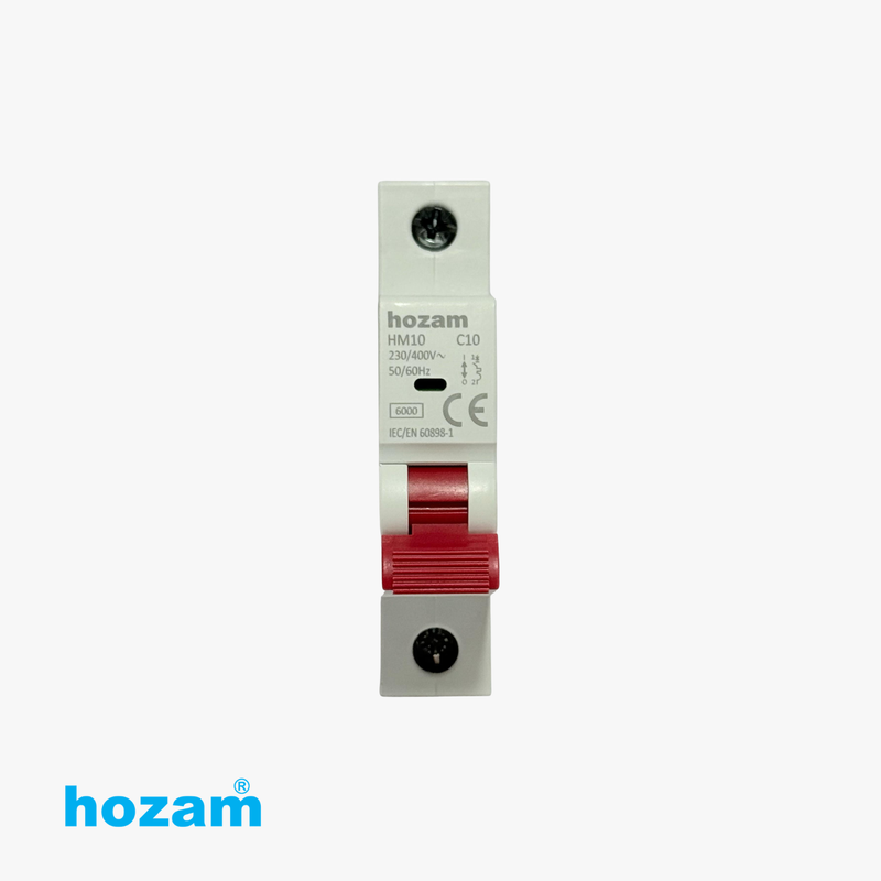 Hozam HM10 C10 Single Pole Miniature Circuit Breaker (MCB) – 10A, 6kA, 230/400V AC