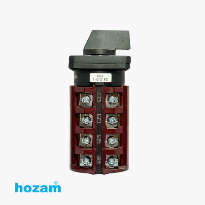 HOZAM 3 Position Rotary Selector Switch 1-0-2 | 16 Terminal Cam Switch | Panel Mount Industrial Changeover Switch | IEC 60947-3