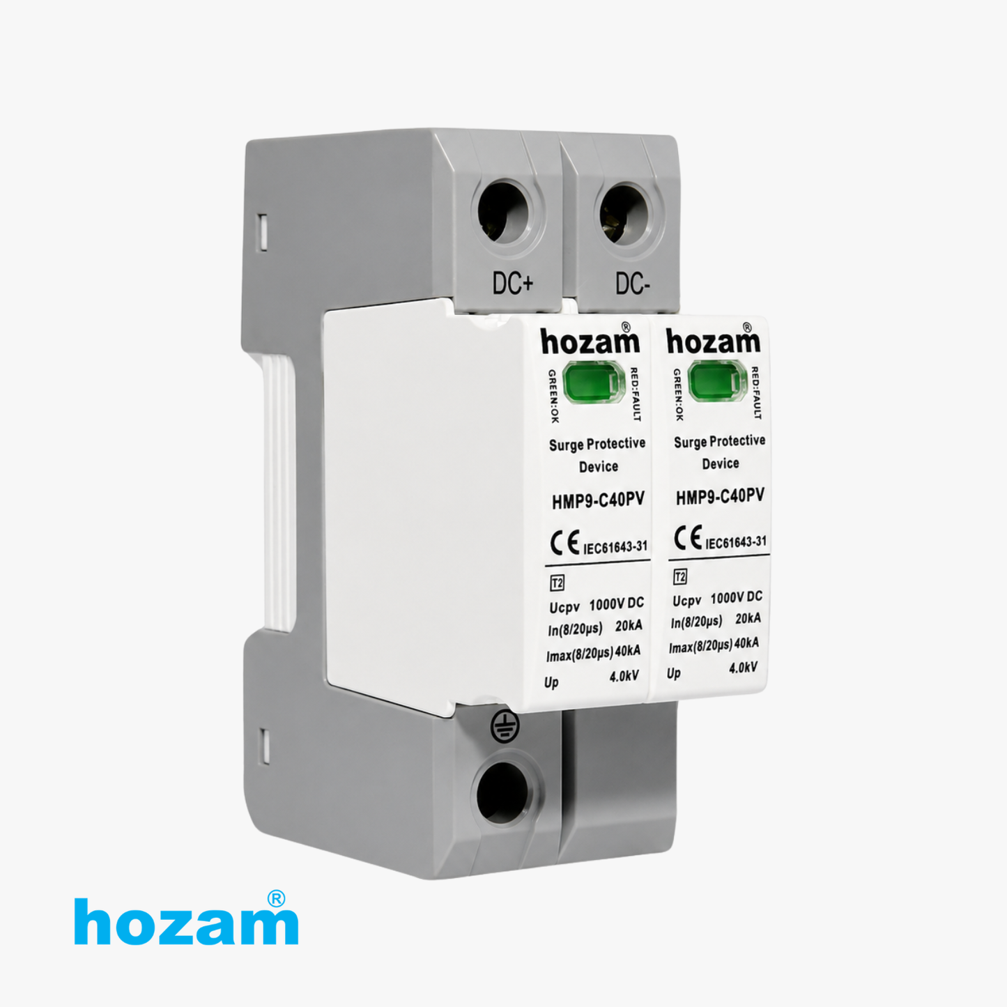 Hozam HMP9-C40PV DC Surge Protective Device (SPD) | 1000V DC Solar Surge Protector | Type 2 PV Protection 40kA