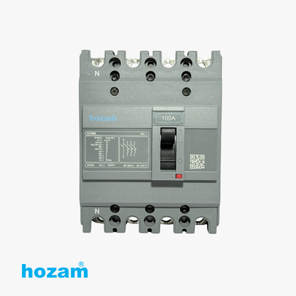 Hozam 100A 4 Pole Molded Case Circuit Breaker (MCCB) | 415V AC | Thermal Magnetic Protection | Industrial Circuit Breaker