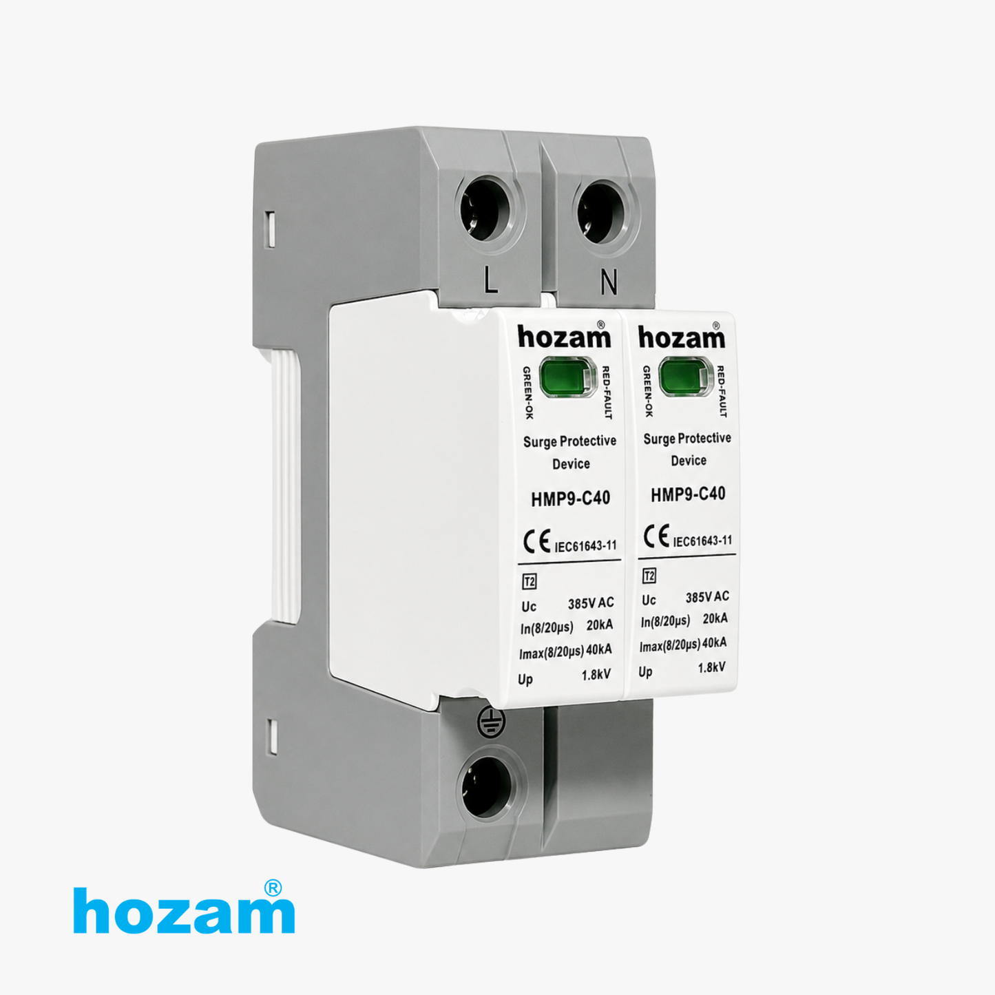 Hozam HMP9-C40 Surge Protective Device (SPD) | 2 Pole Type 2 Lightning & Surge Protector | 40kA Protection