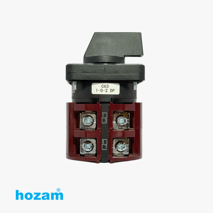 HOZAM C63 1-0-2 DP Rotary Cam Selector Switch | 3 Position | Double Pole (DP) | Panel Mount Changeover Switch | IEC 60947-3