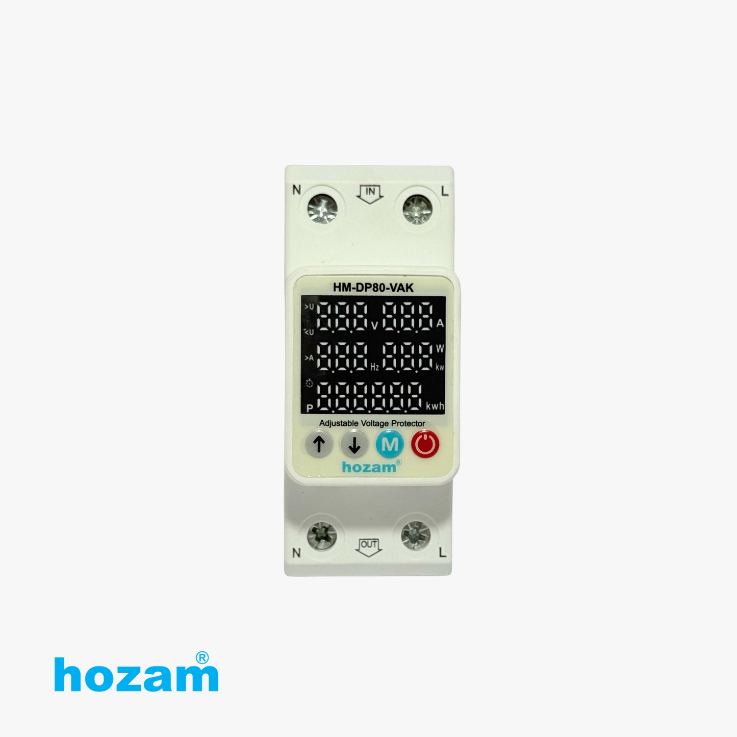 HOZAM HM-DP80-VAK Adjustable Digital Voltage Protector with Power Meter | Over & Under Voltage Protection | Voltage, Current, Power, Frequency & Energy Monitoring | DIN Rail Mount | 80A