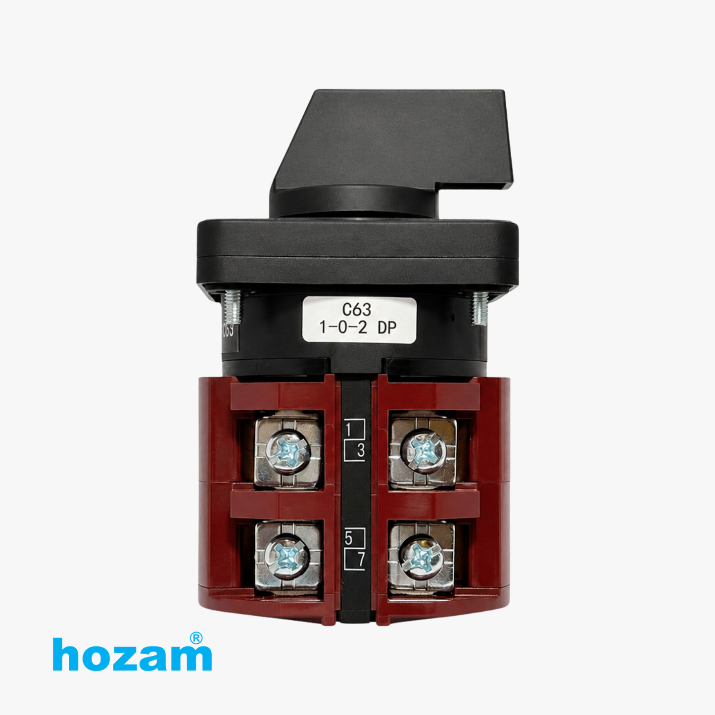 HOZAM C63 1-0-2 DP Rotary Cam Selector Switch | 3 Position | Double Pole (DP) | Panel Mount Changeover Switch | IEC 60947-3