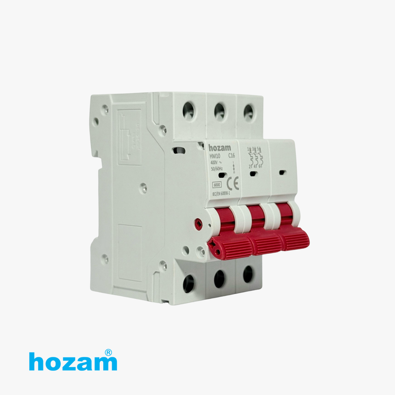 Hozam HM10 3-Pole MCB 16A C-Curve Miniature Circuit Breaker | 400V AC, 50/60Hz, 6kA Breaking Capacity