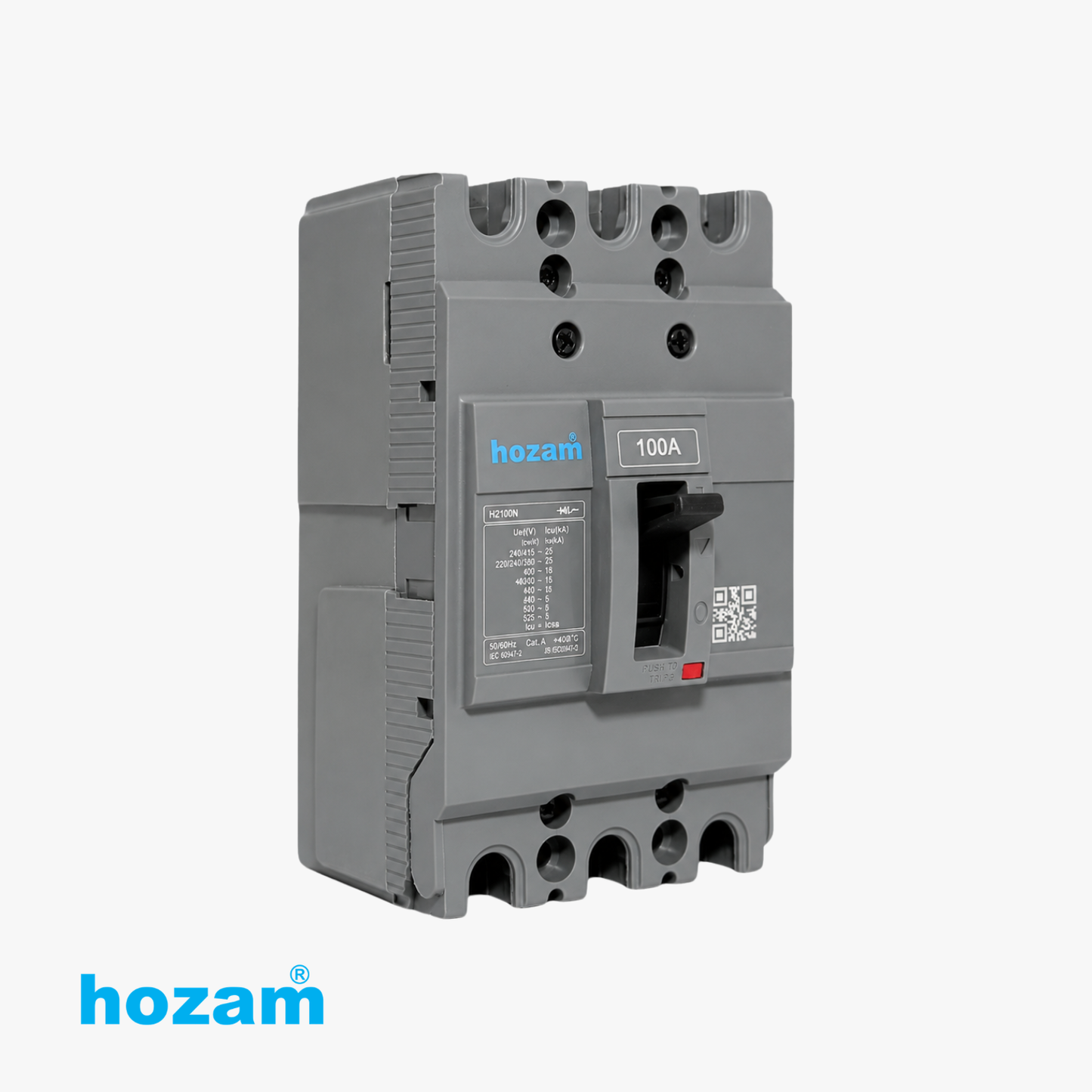 Hozam HZ100N 100A 3 Pole Molded Case Circuit Breaker (MCCB), 690V AC Thermal Magnetic Circuit Breaker for Industrial Power Distribution