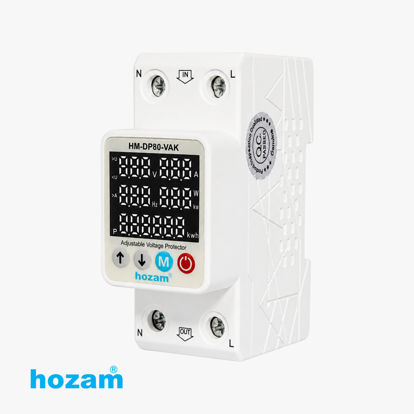 HOZAM HM-DP80-VAK Adjustable Digital Voltage Protector with Power Meter | Over & Under Voltage Protection | Voltage, Current, Power, Frequency & Energy Monitoring | DIN Rail Mount | 80A
