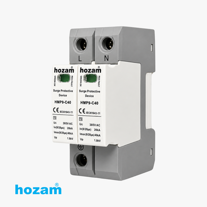 Hozam HMP9-C40 Surge Protective Device (SPD) | 2 Pole Type 2 Lightning & Surge Protector | 40kA Protection