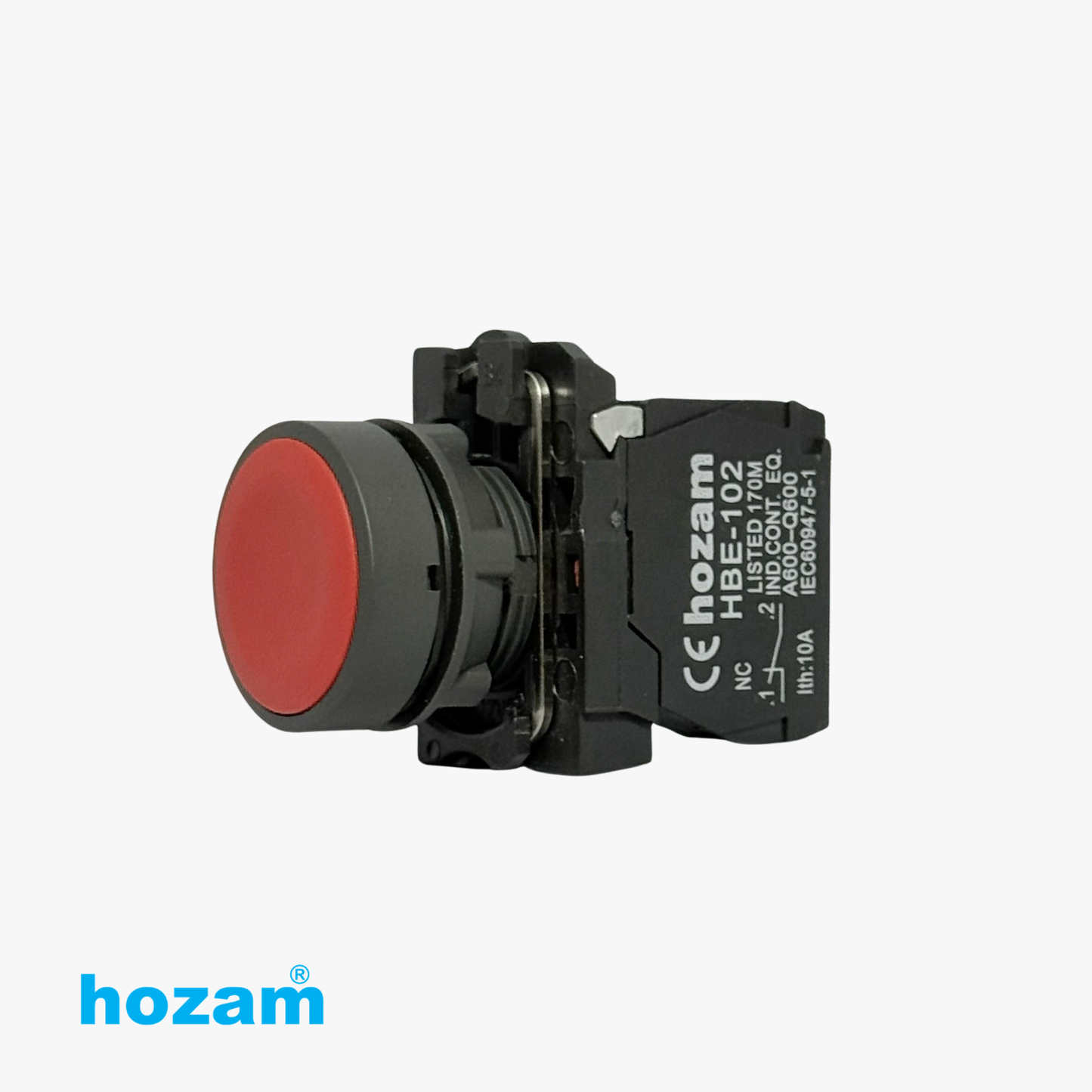 Hozam HBE-102 22mm Red Momentary Push Button Switch with 1NC Contact Block | Industrial Control Panel Push Button | 10A