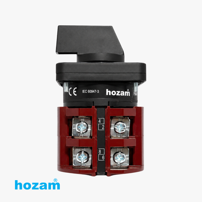 HOZAM C63 1-0-2 DP Rotary Cam Selector Switch | 3 Position | Double Pole (DP) | Panel Mount Changeover Switch | IEC 60947-3
