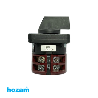 HOZAM 3 Position Rotary Cam Selector Switch 0-1-2 | 4 Terminal Panel Mount Changeover Switch | IEC 60947-3