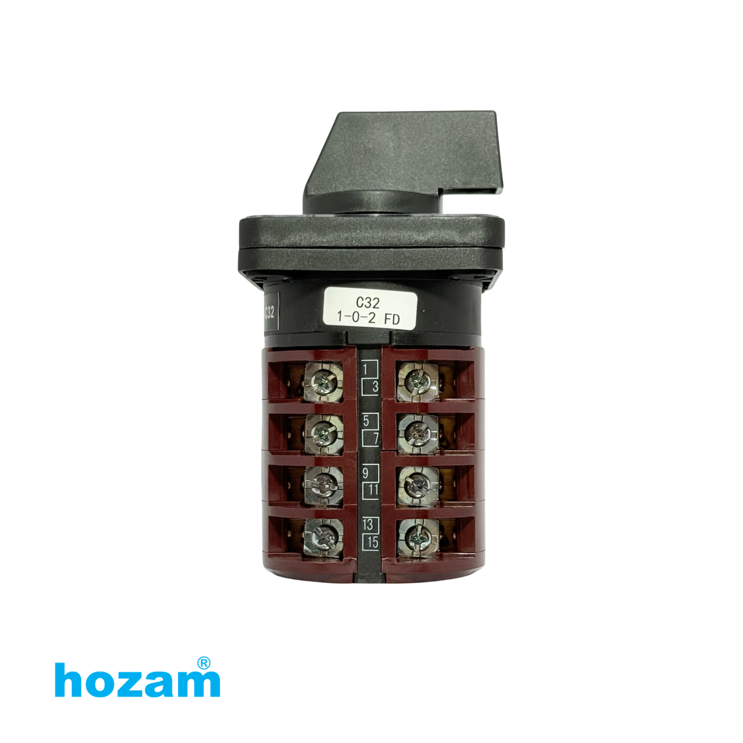 HOZAM 3 Position Rotary Cam Selector Switch 0-1-2 | 16 Terminal Panel Mount Changeover Switch | IEC 60947-3 Industrial Control Switch