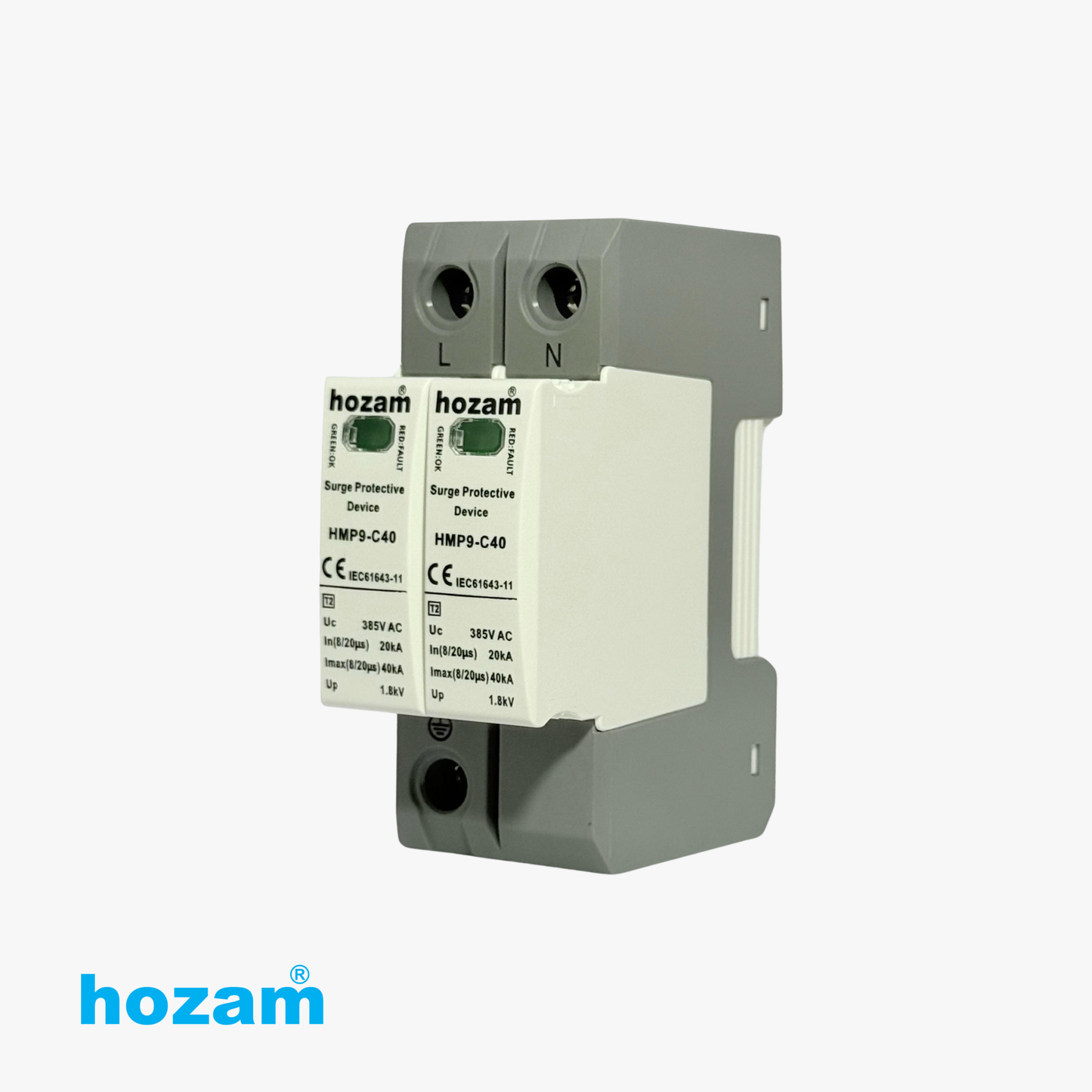 Hozam HMP9-C40 Surge Protective Device (SPD) | 2 Pole Type 2 Lightning & Surge Protector | 40kA Protection