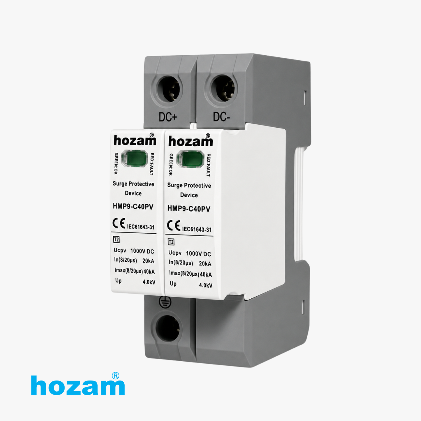 Hozam HMP9-C40PV DC Surge Protective Device (SPD) | 1000V DC Solar Surge Protector | Type 2 PV Protection 40kA