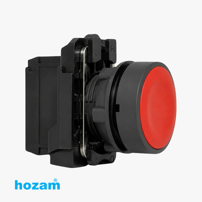 Hozam HBE-102 22mm Red Momentary Push Button Switch with 1NC Contact Block | Industrial Control Panel Push Button | 10A