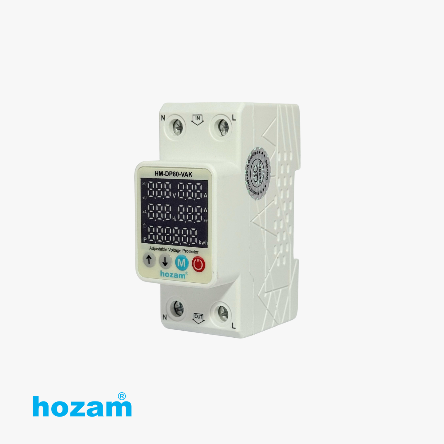 HOZAM HM-DP80-VAK Adjustable Digital Voltage Protector with Power Meter | Over & Under Voltage Protection | Voltage, Current, Power, Frequency & Energy Monitoring | DIN Rail Mount | 80A