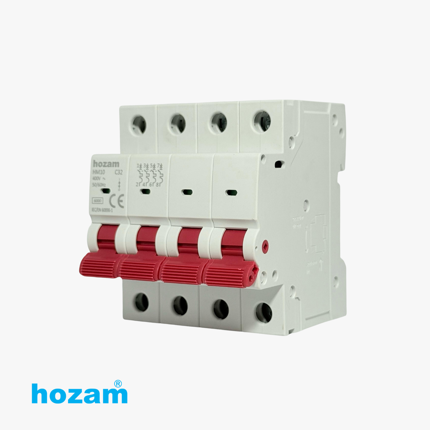 Hozam HM10 4 Pole C32 Miniature Circuit Breaker (MCB) – 400V AC | 6kA Protection | DIN Rail Mount