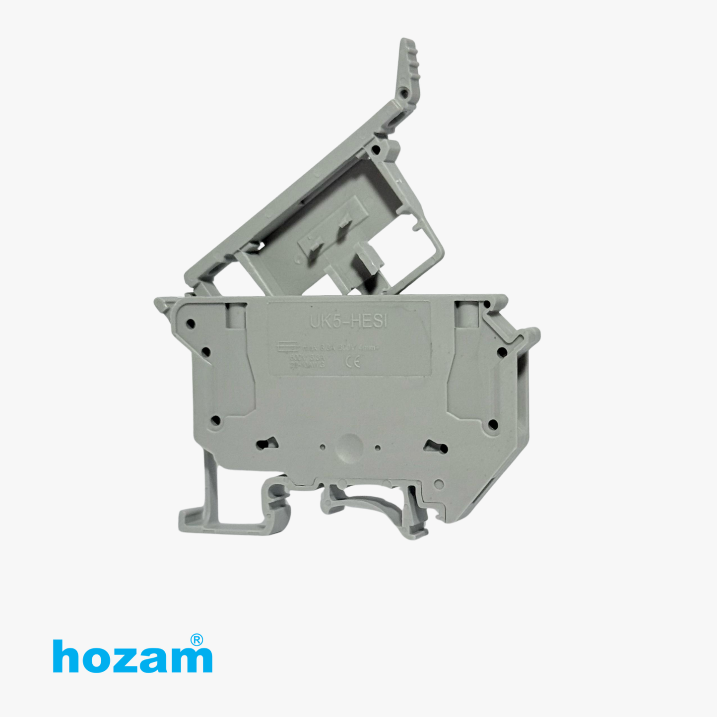 Hozam UK5-HESI Fuse Terminal Block, 6.3A DIN Rail Mounted Disconnect Terminal, Gray, Industrial Electrical Connector