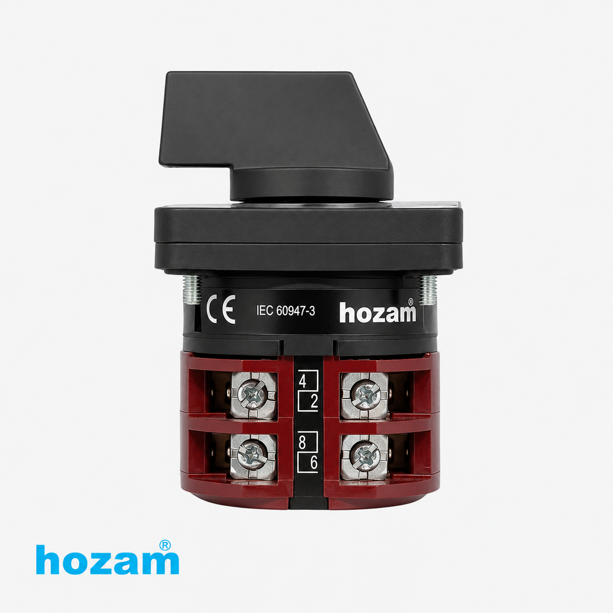 HOZAM 3 Position Rotary Cam Selector Switch 0-1-2 | 4 Terminal Panel Mount Changeover Switch | IEC 60947-3