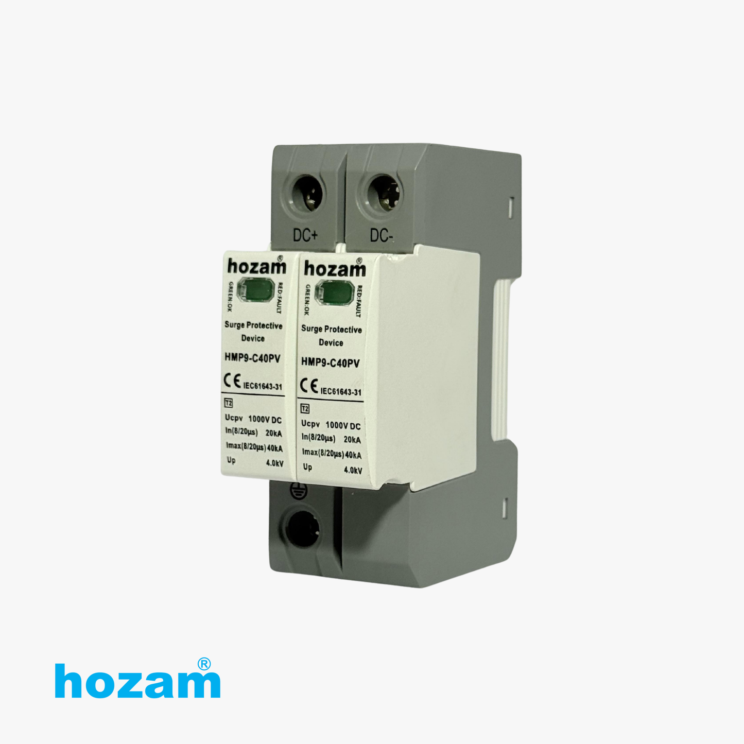 Hozam HMP9-C40PV DC Surge Protective Device (SPD) | 1000V DC Solar Surge Protector | Type 2 PV Protection 40kA