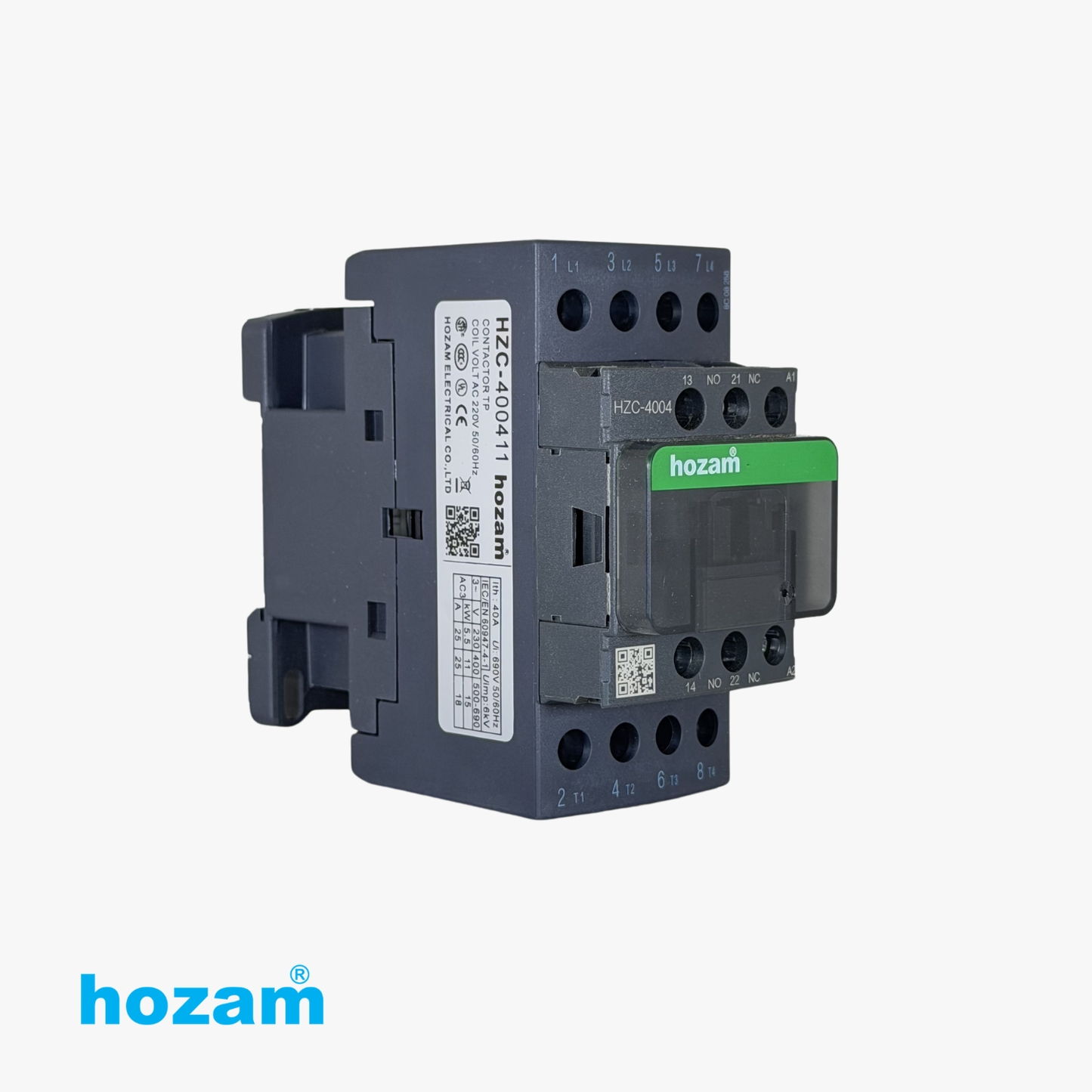 Hozam HZC-4004 4 Pole AC Magnetic Contactor 40A | Industrial Power Contactor | 220V/380V Coil | Electrical Panel Component