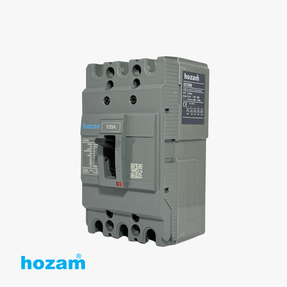 Hozam HZ100N 100A 3 Pole Molded Case Circuit Breaker (MCCB), 690V AC Thermal Magnetic Circuit Breaker for Industrial Power Distribution