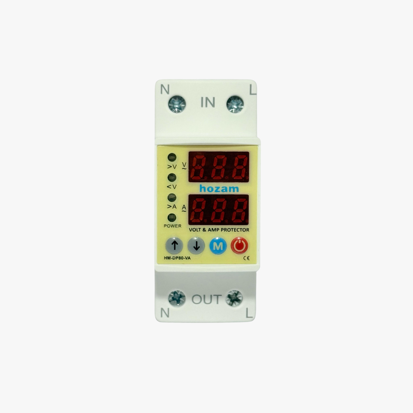 HOZAM HM-DP80-VA Digital Volt & Amp Protector | Adjustable Over Voltage, Under Voltage & Over Current Protection | Dual LED Display | DIN Rail Mount | 80A
